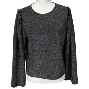 Express Sparkly Black Silver Long Sleeve‎ Top Party Evening Cocktail Blouse